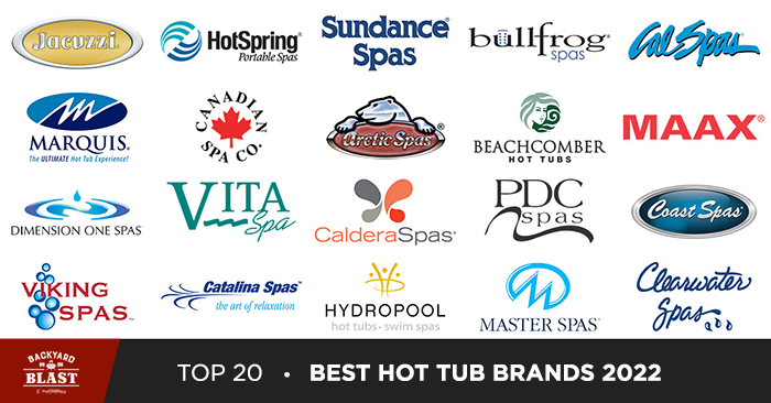 Logos from the top twenty hot tub brands according to The Cover Guy
